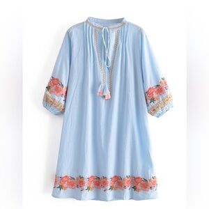 Pink Diamond Light Blue Embroidered Dress - Size Large
